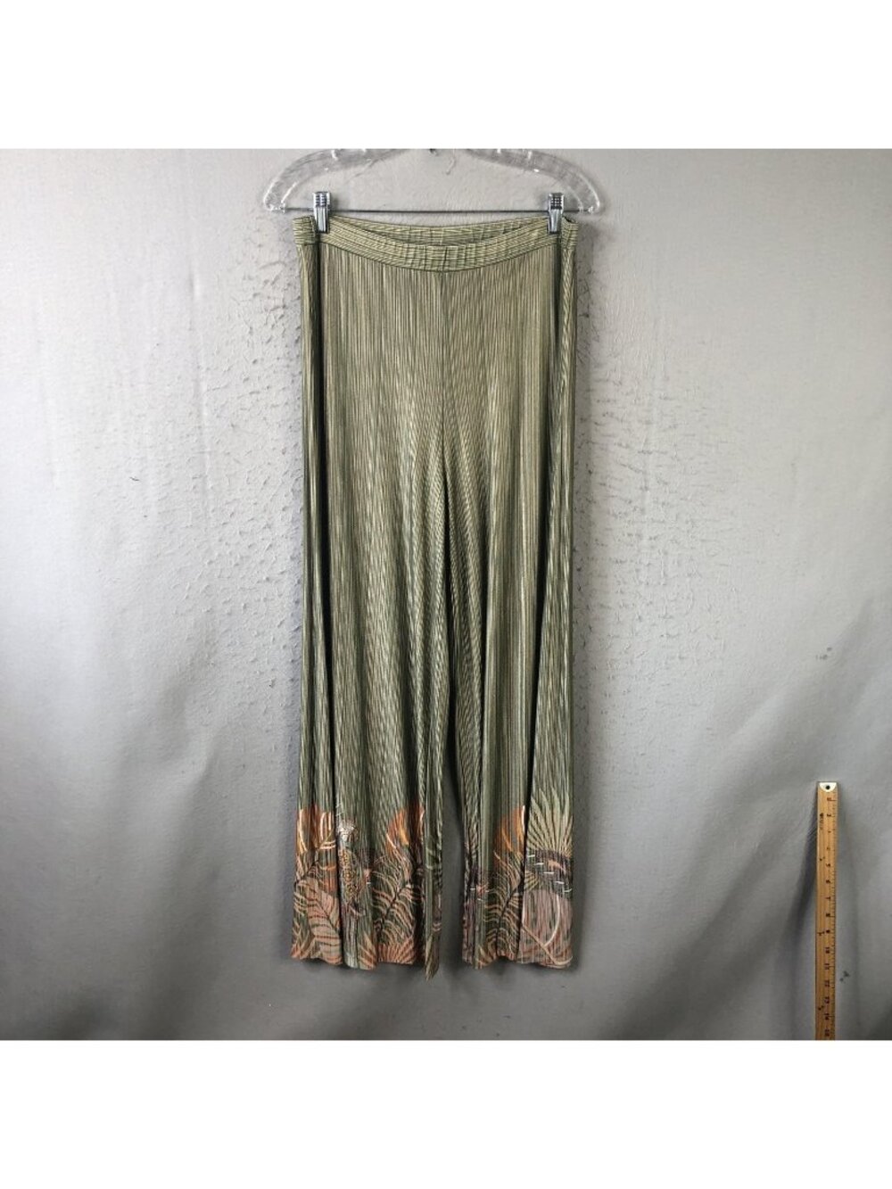 Anthropologie Pants Womens M Green Jersey Wide Leg Tropical Bird Print Beach